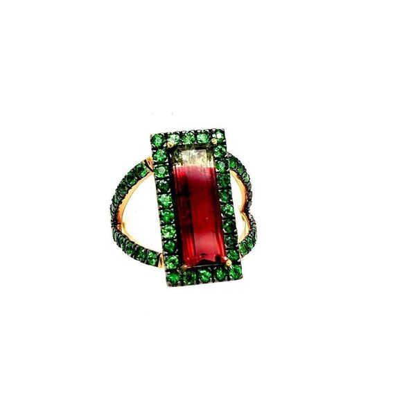 Natural Watermelon Tourmaline Tsavorite Ring 7 14k YG 4.7 TCW Certified 300684 - Picture 8 of 12